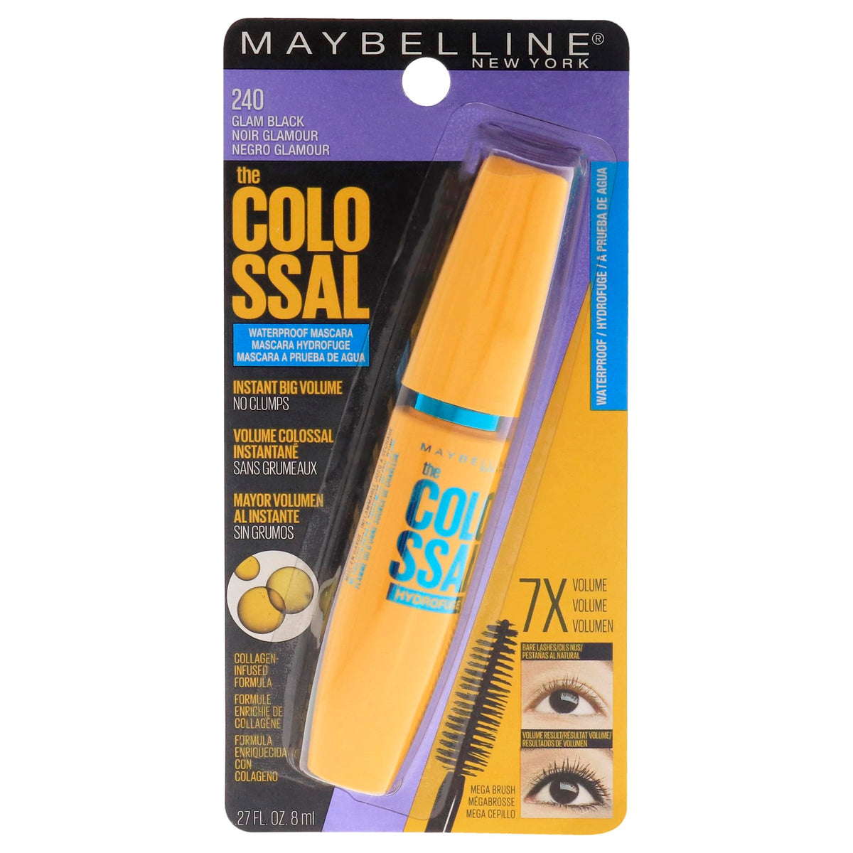 Maybelline Volum' Express Colossal Waterproof Mascara, Glam Black, 0.27 Fl Oz