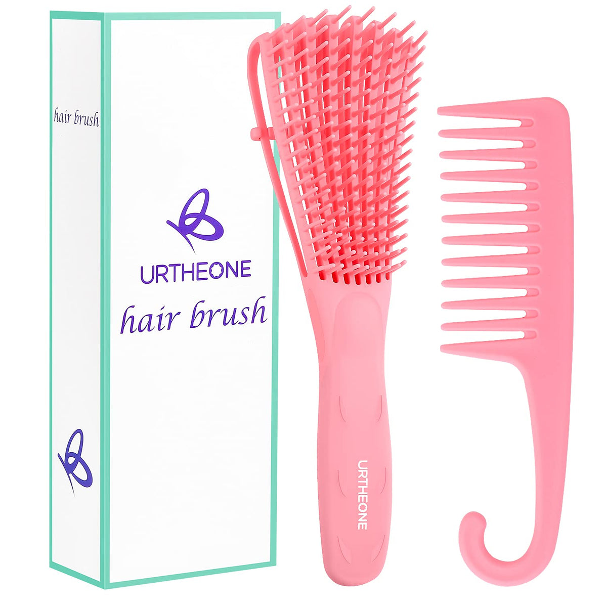 URTHEONE Detangling Hair Brush Set for Kinky Curly Coily Hair - Pink, 2 Piece, Easy Clean