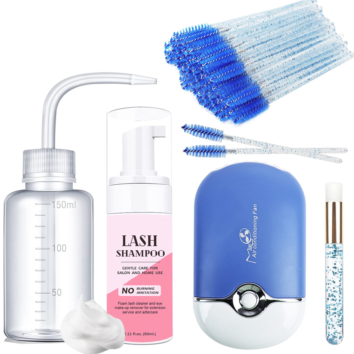 Aremod Eyelash Cleanser Kit - Lash Shampoo, Brush & Bottle For Extensions, 30Ml, Blue