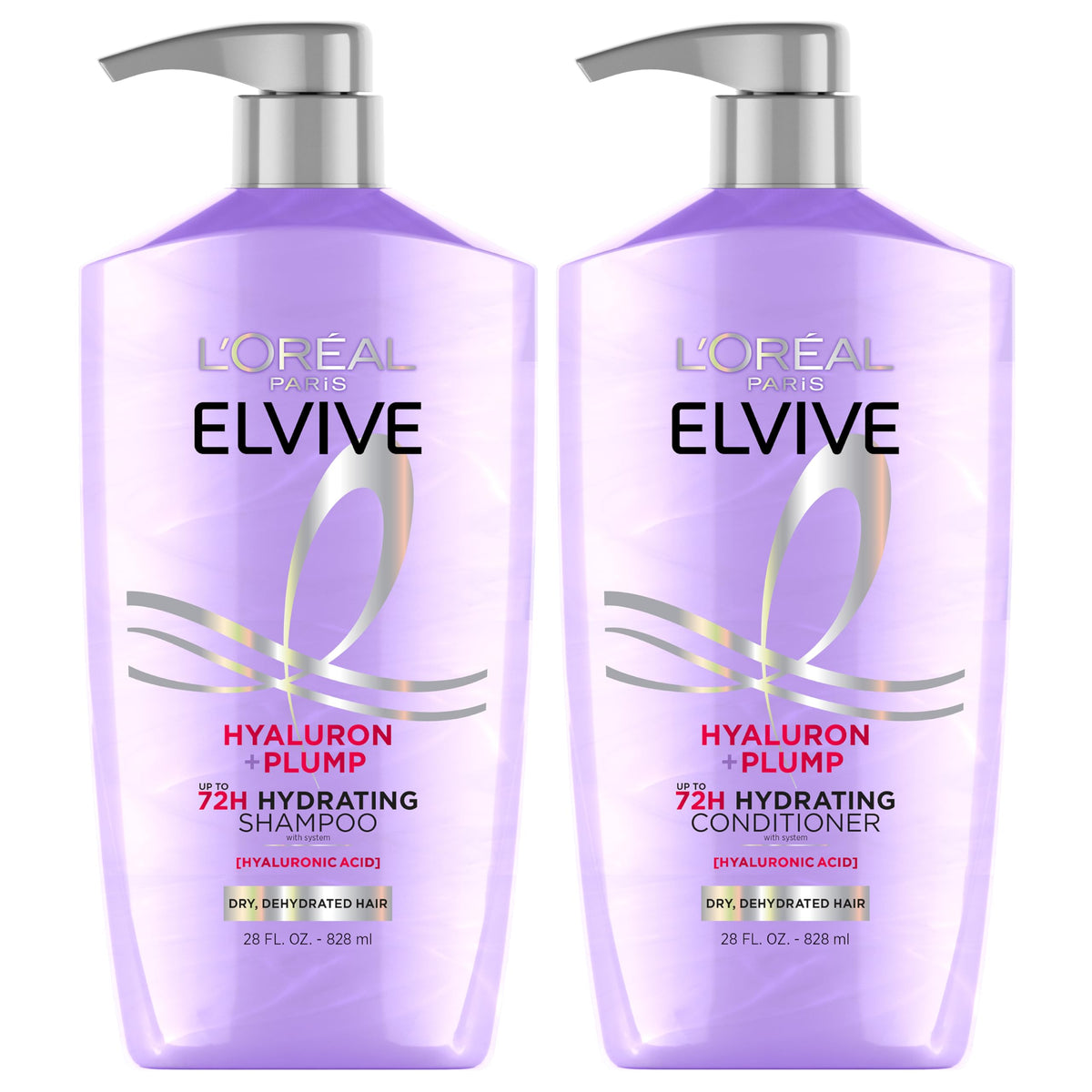 L'Oreal Paris Elvive Hyaluron Plump Shampoo & Conditioner Set For Dry Hair, 26.5 Fl Oz