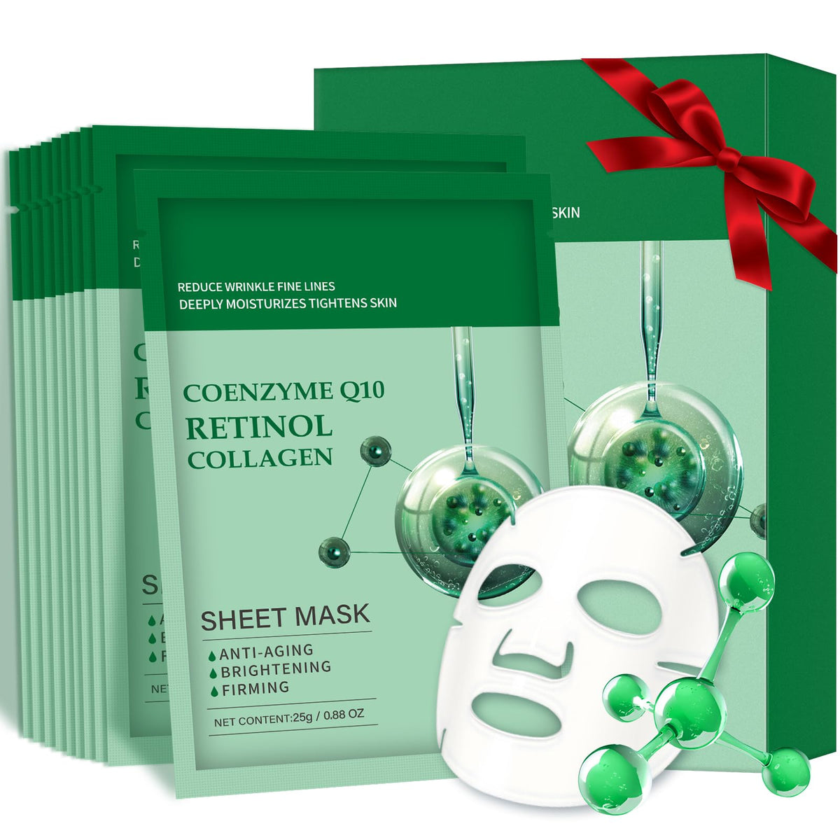 Irev Collagen Face Masks - Pack Of 10 With Coenzyme Q10 & Retinol For Anti-Aging & Hydration