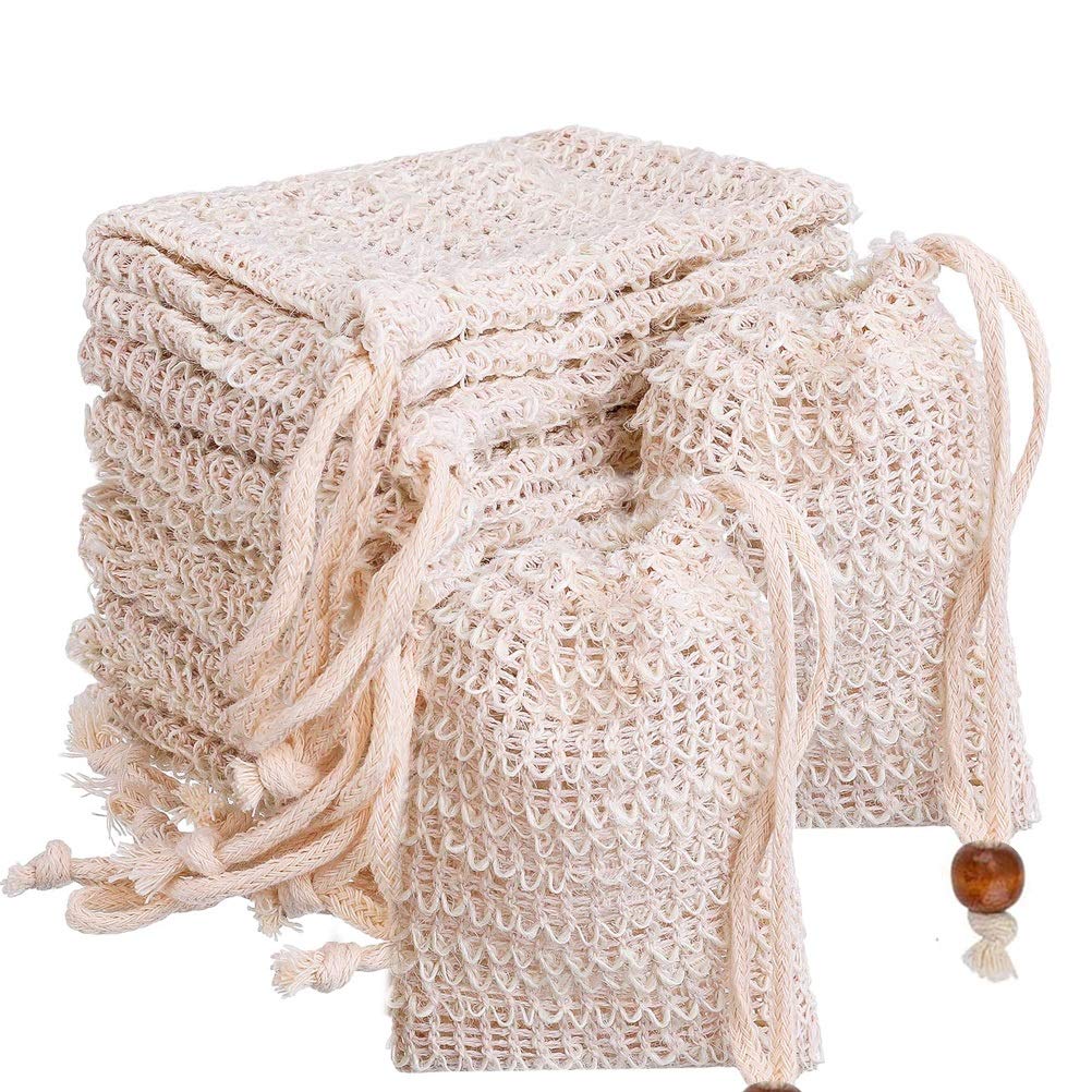 Vankcp 15 Pack Exfoliating Soap Saver Bags, Natural Sisal Mesh Shower Pouches With Drawstring