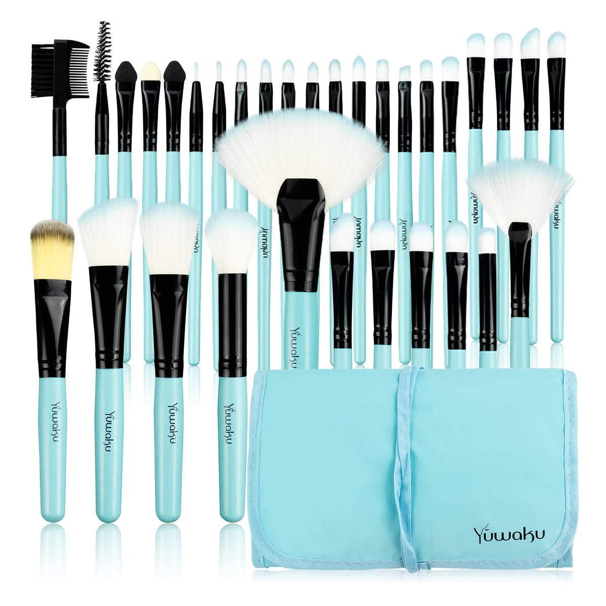 Daxstar 32pcs Blue Makeup Brushes Set - Premium Foundation, Blending, Eyeshadow & Travel Bag