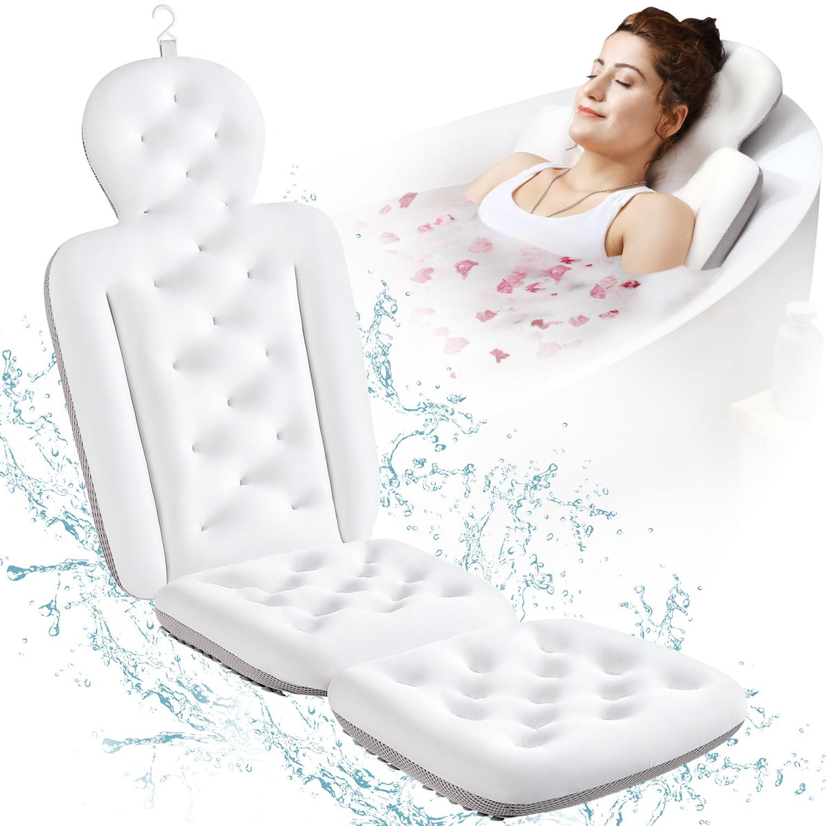 Voxor Full Body Bath Pillow - Thick White Cushion With Laundry Bag For Neck & Back Support 56&quot;X16&quot;