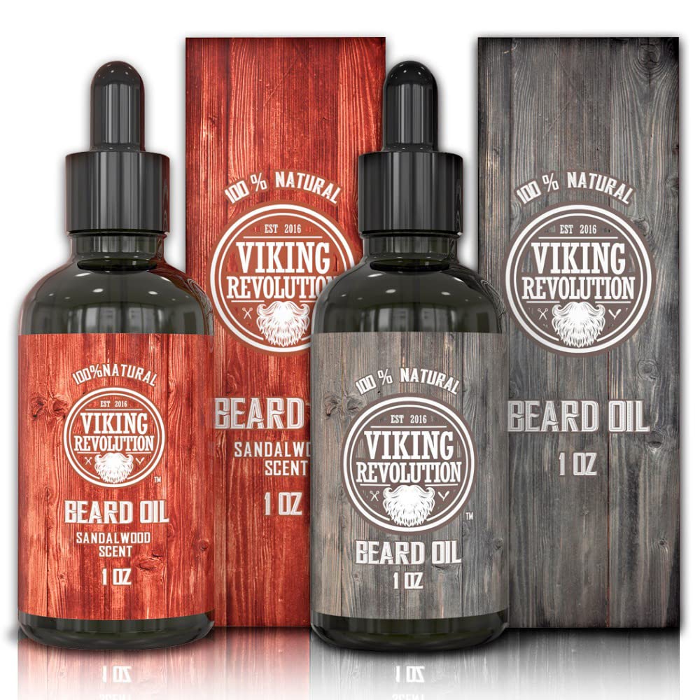 Viking Revolution Beard Oil Conditioner - 2 Pack Sandalwood & Unscented - All Natural, 1 Oz