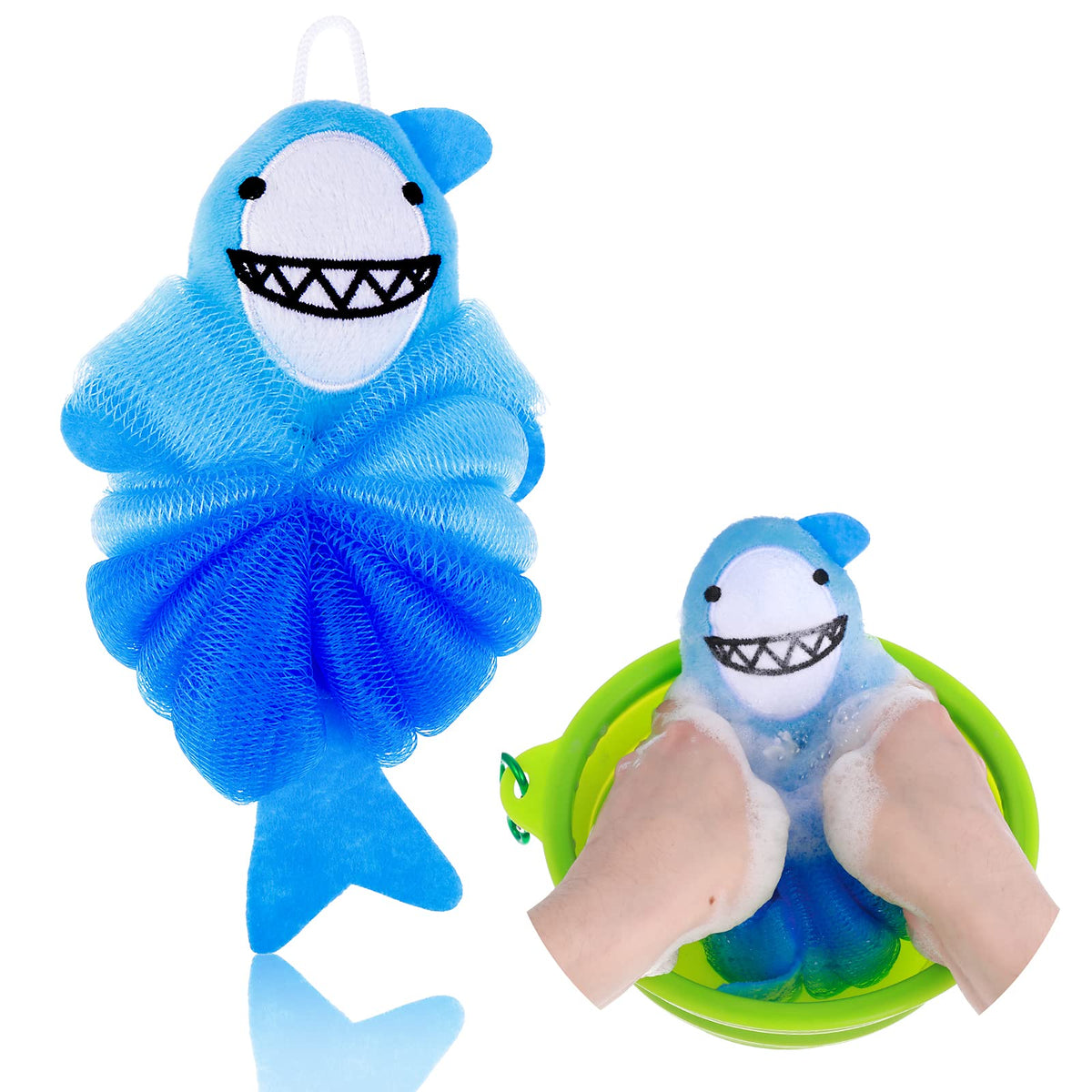 Abeillo Blue Animal Bath Loofah Sponge For Kids - Gentle Exfoliating Bath Pouf, 1 Count