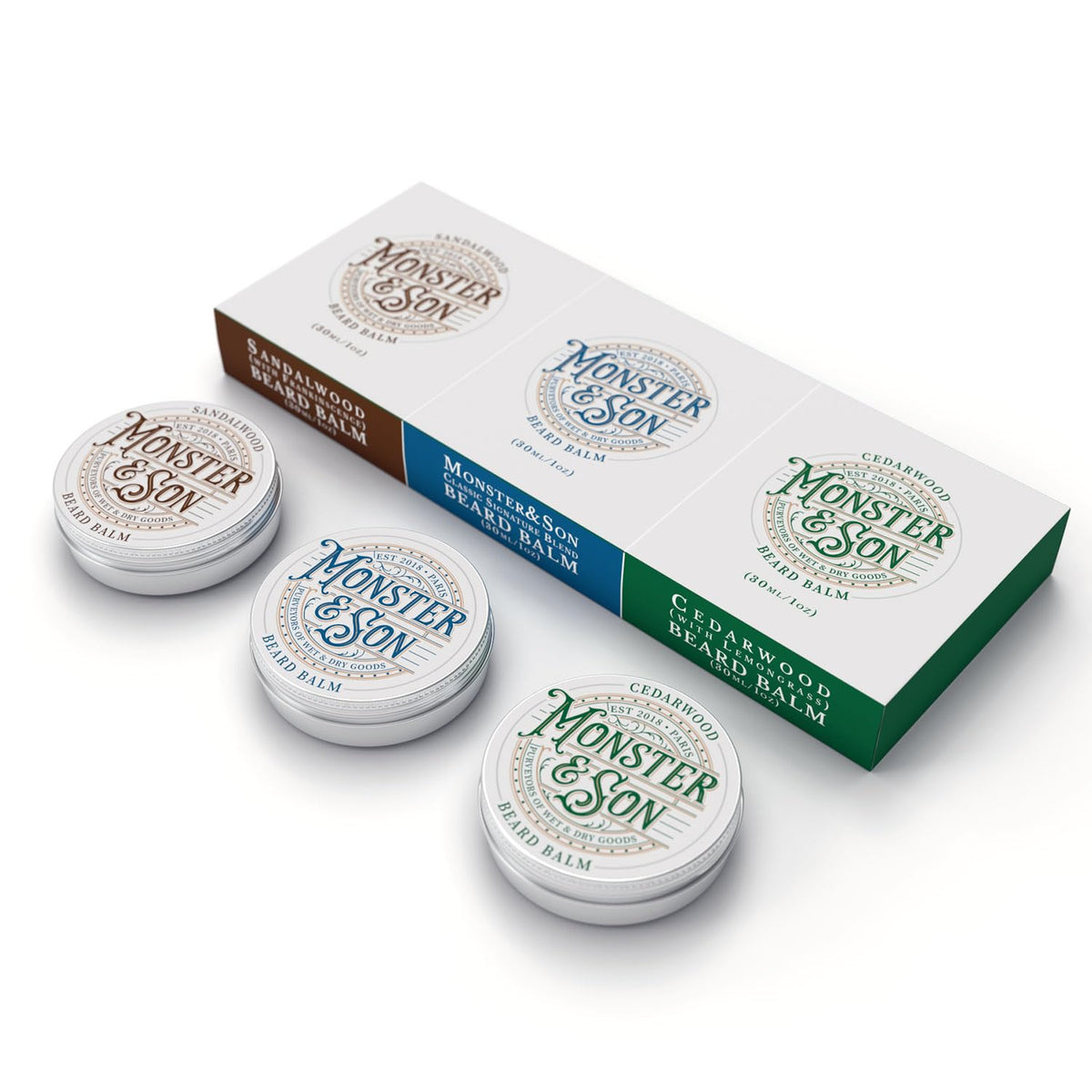 Monster&Son Organic Beard Balm Variety Pack - Hydrate, Style & Promote Growth - 3 X 1Oz