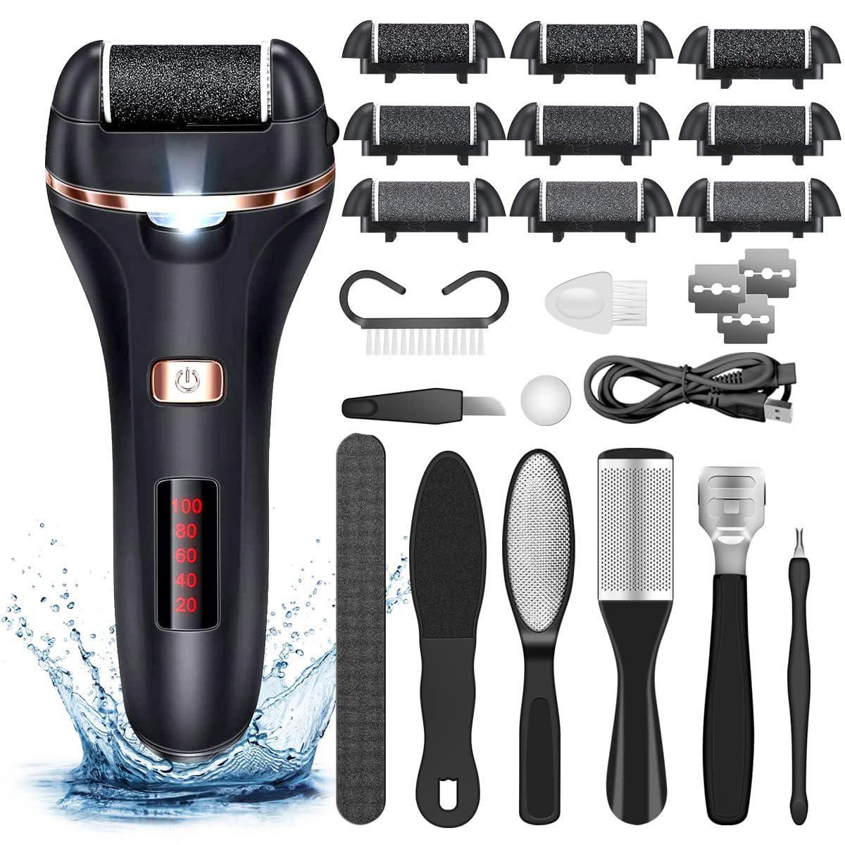 Adampark Electric Callus Remover - 14 In 1 Rechargeable Waterproof Foot File & Pedicure Kit