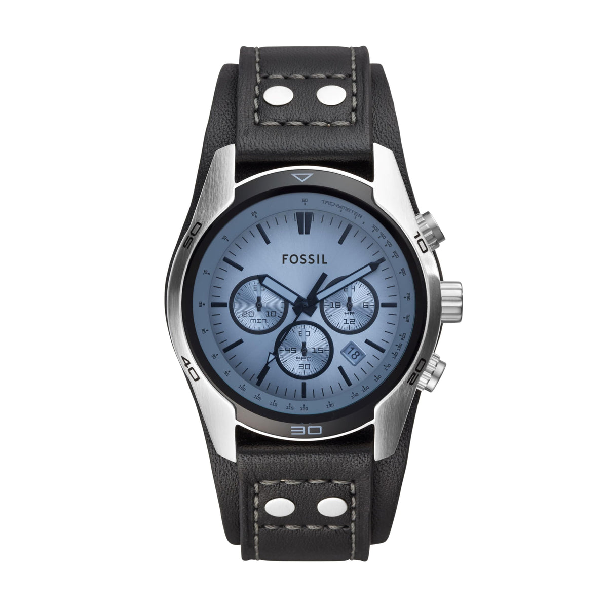 Fossil Men'S Coachman Quartz Chronograph Watch - Stainless Steel & Leather, Silver/Black, Ch2564