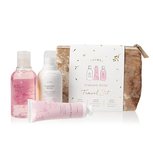 Thymes Kimono Rose Travel Set - Body Wash, Lotion & Hand Cream In Beauty Bag, 3 Piece Set