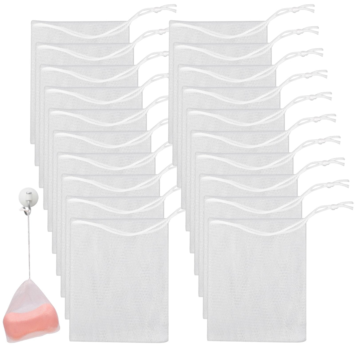 Mozeat Lens 20 Pcs Exfoliating Mesh Soap Saver Pouches For Bath & Shower - White 12X9Cm