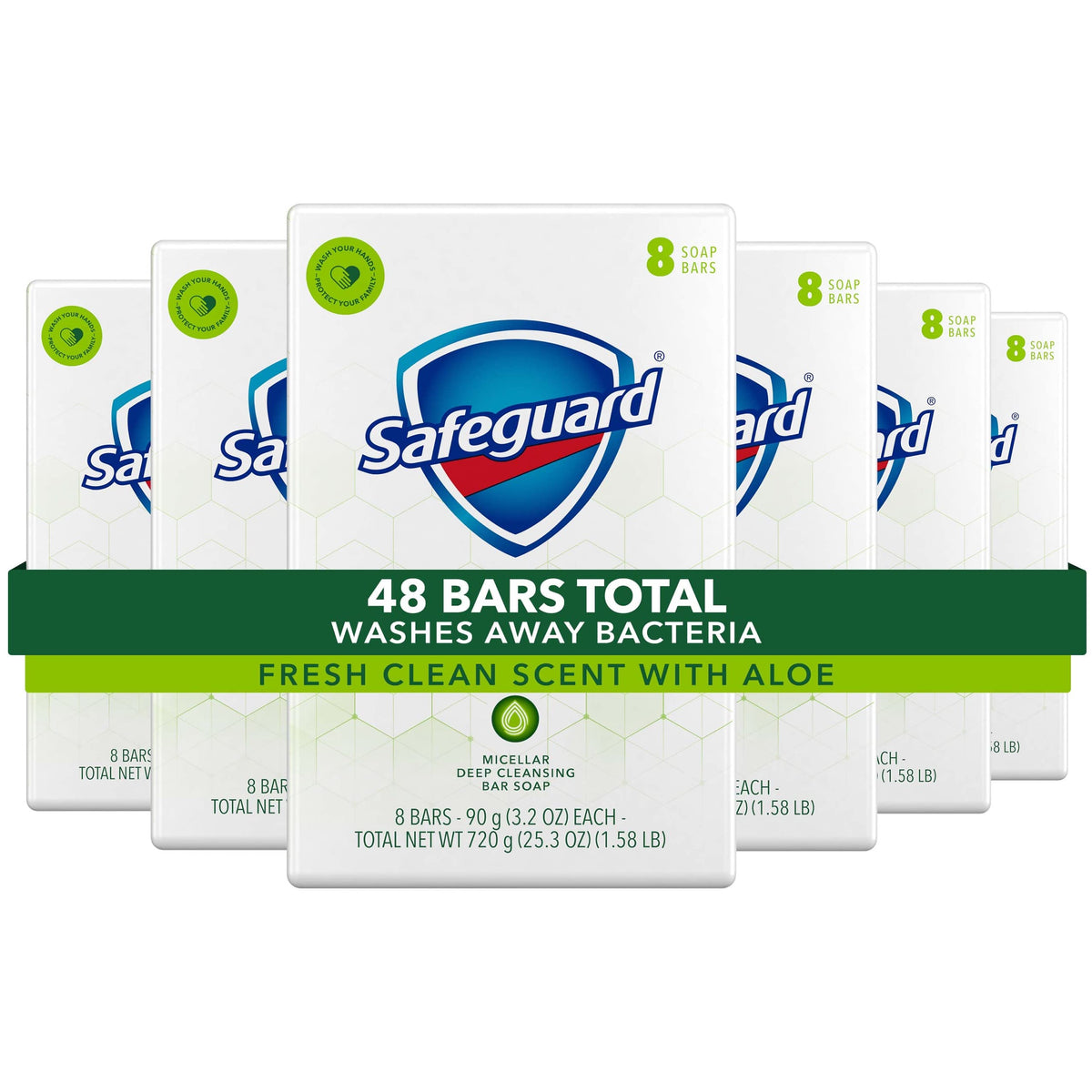 Safeguard White Bar Soap - 48 Bars (4 Packs X 12 Count), Fresh Clean Scent With Aloe