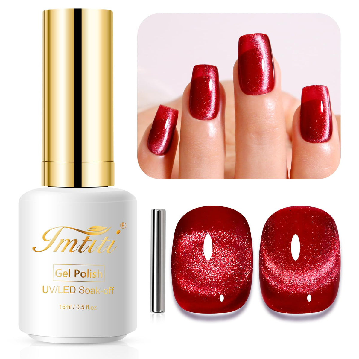 Imtiti Blood Red Crystal Cat Eye Gel Nail Polish - 15Ml Magnetic Holographic Uv Soak Off