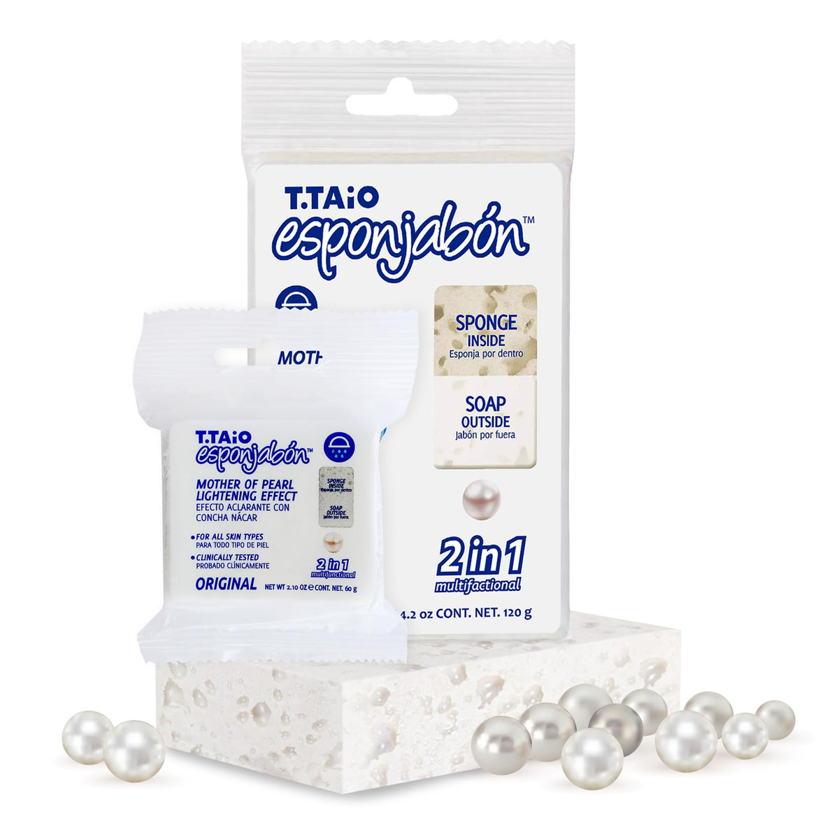 T.Taio Mother Of Pearl Soap Sponge - Refreshing Shower Scrubber With Invigorating Scents