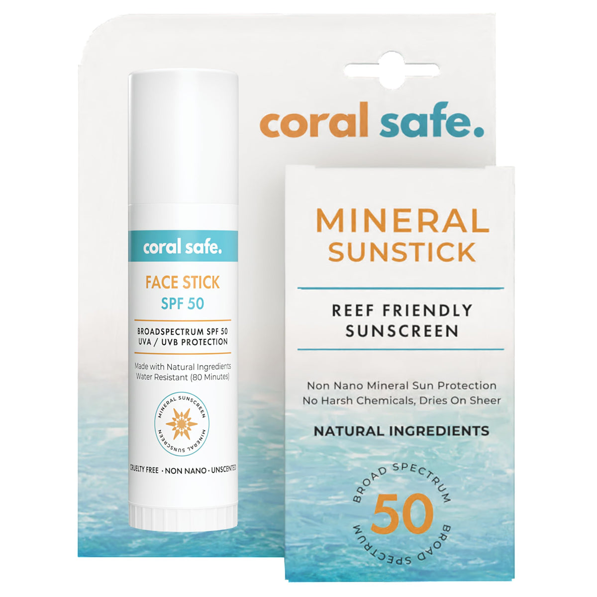 Coral Safe Reef Safe Sunscreen Spf 50 Facestick - Biodegradable, Zinc, Oxybenzone Free, Usa Made