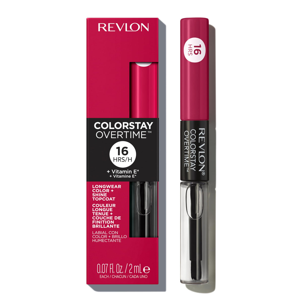 Revlon Colorstay Overtime Liquid Lipstick & Clear Gloss, 010 Non-Stop Cherry, 0.07 Fl Oz