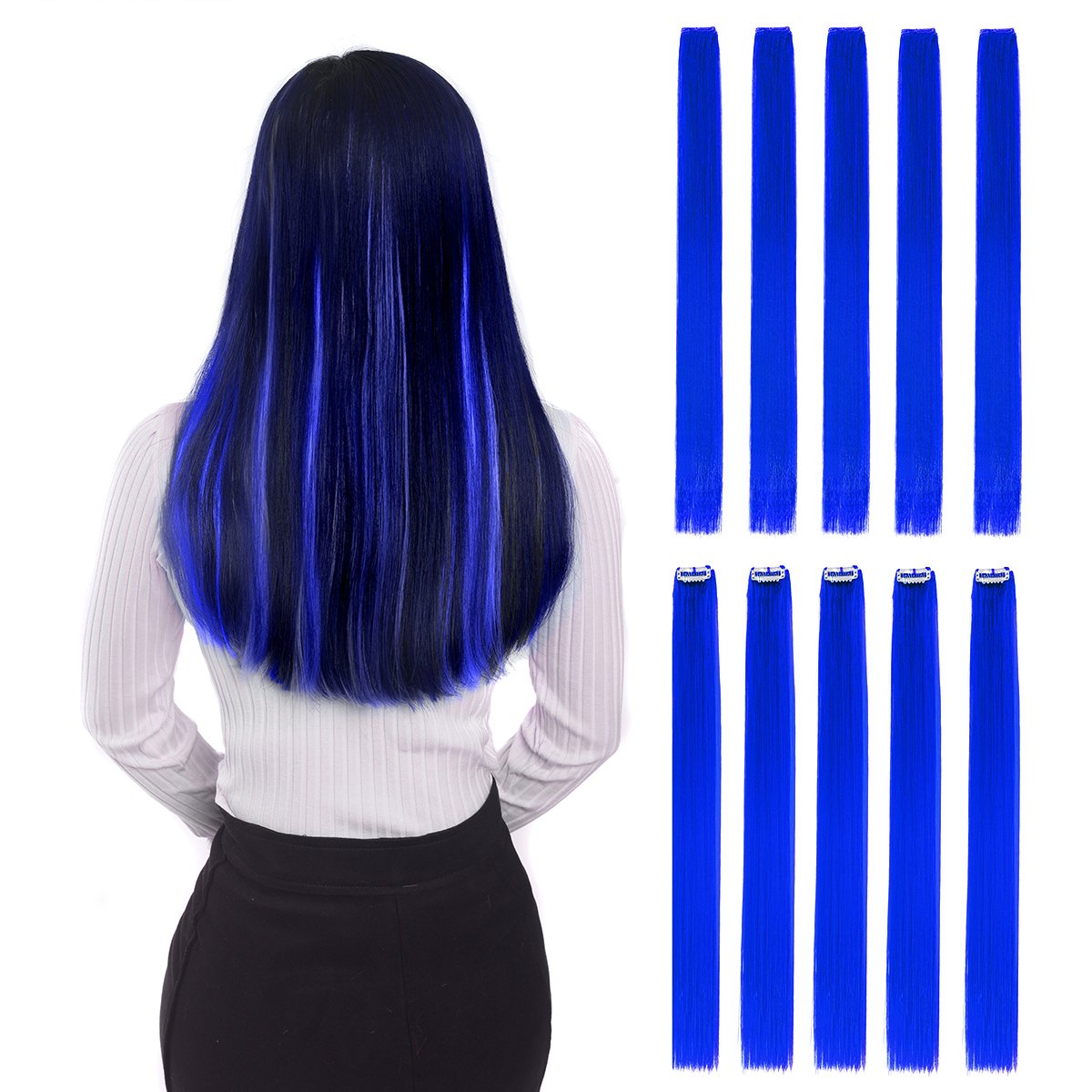 BHF 22&quot; Blue Clip-in Hair Extensions - 10pcs Straight Fashion Highlights for Parties