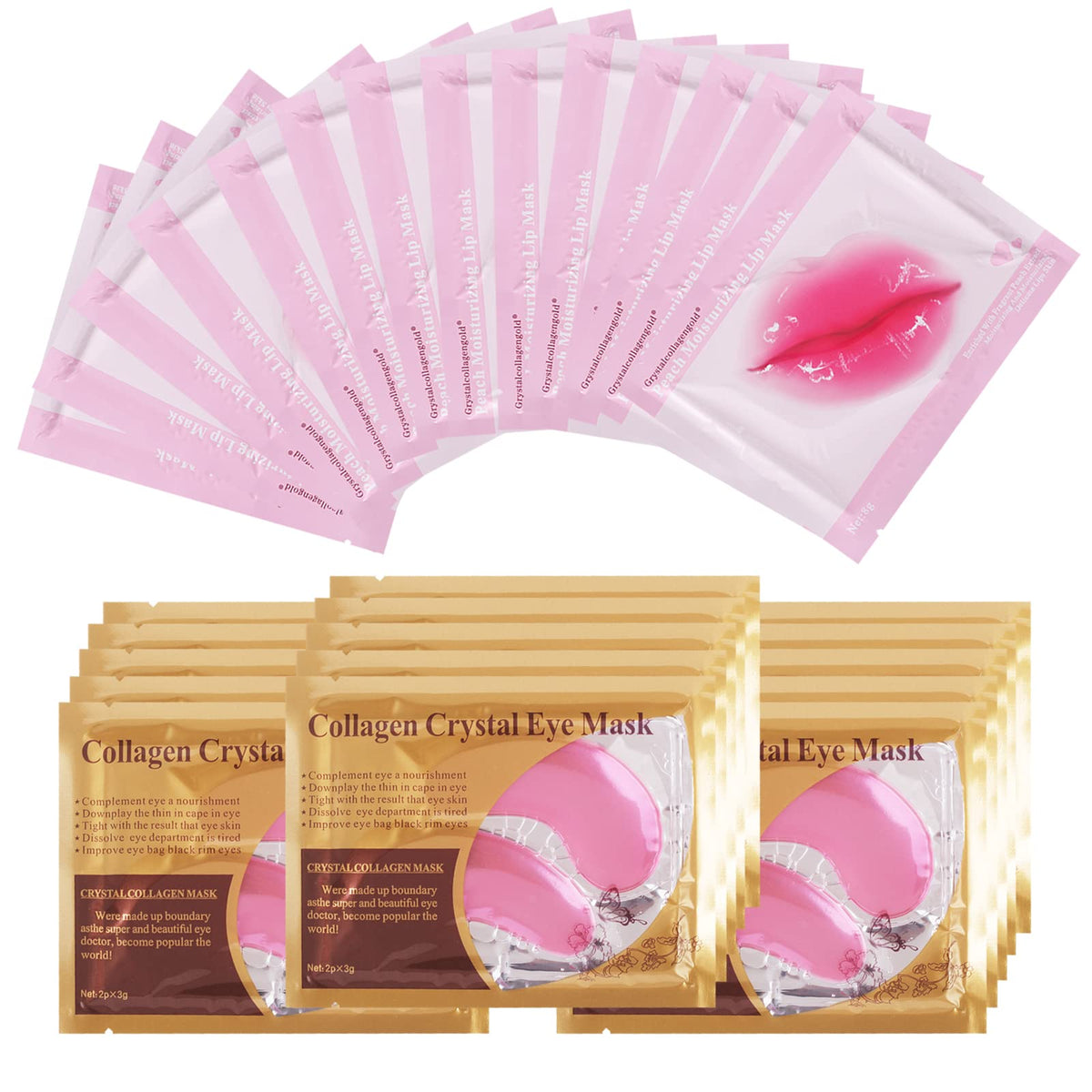 Paminify 30Pcs Pink Eye Mask Set, Moisturizing Under Eye Gel Patches For Dark Circles, Anti-Aging