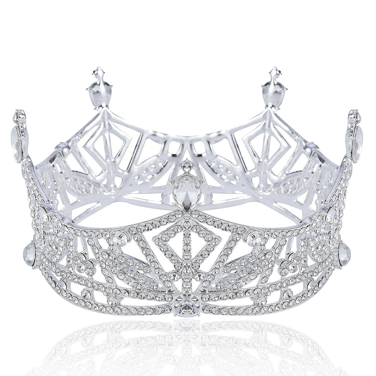 Janefashions Miss America Rhinestone Tiara - Silver-Tone Crystal Crown For Beauty Pageants