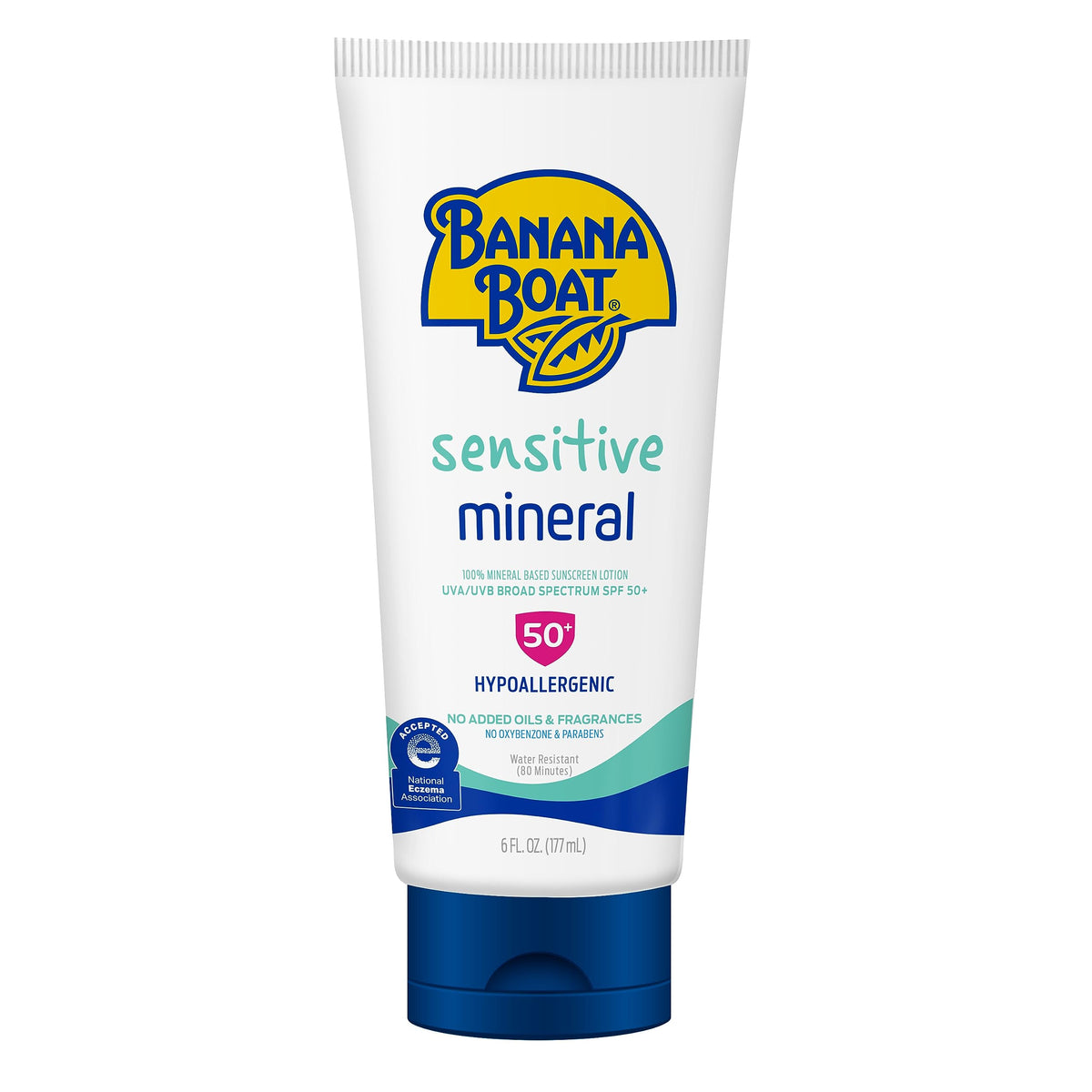 Banana Boat 100% Mineral Sunscreen Lotion Spf 50, Sensitive Skin, 6Oz Oxybenzone Free