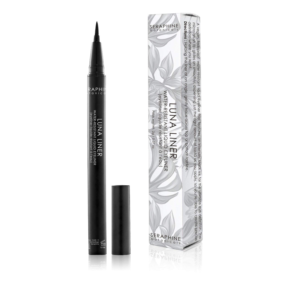 Seraphine Botanicals Waterproof Liquid Eyeliner - Long Lasting Black Gel Liner, Luna, 0.07 oz