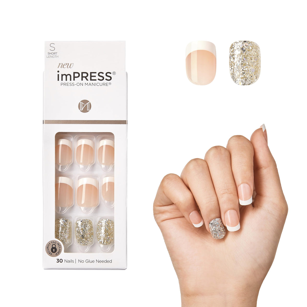 Impress Kiss Impress Press-On Manicure Kit - Short Pink & Silver Nails With Accessories