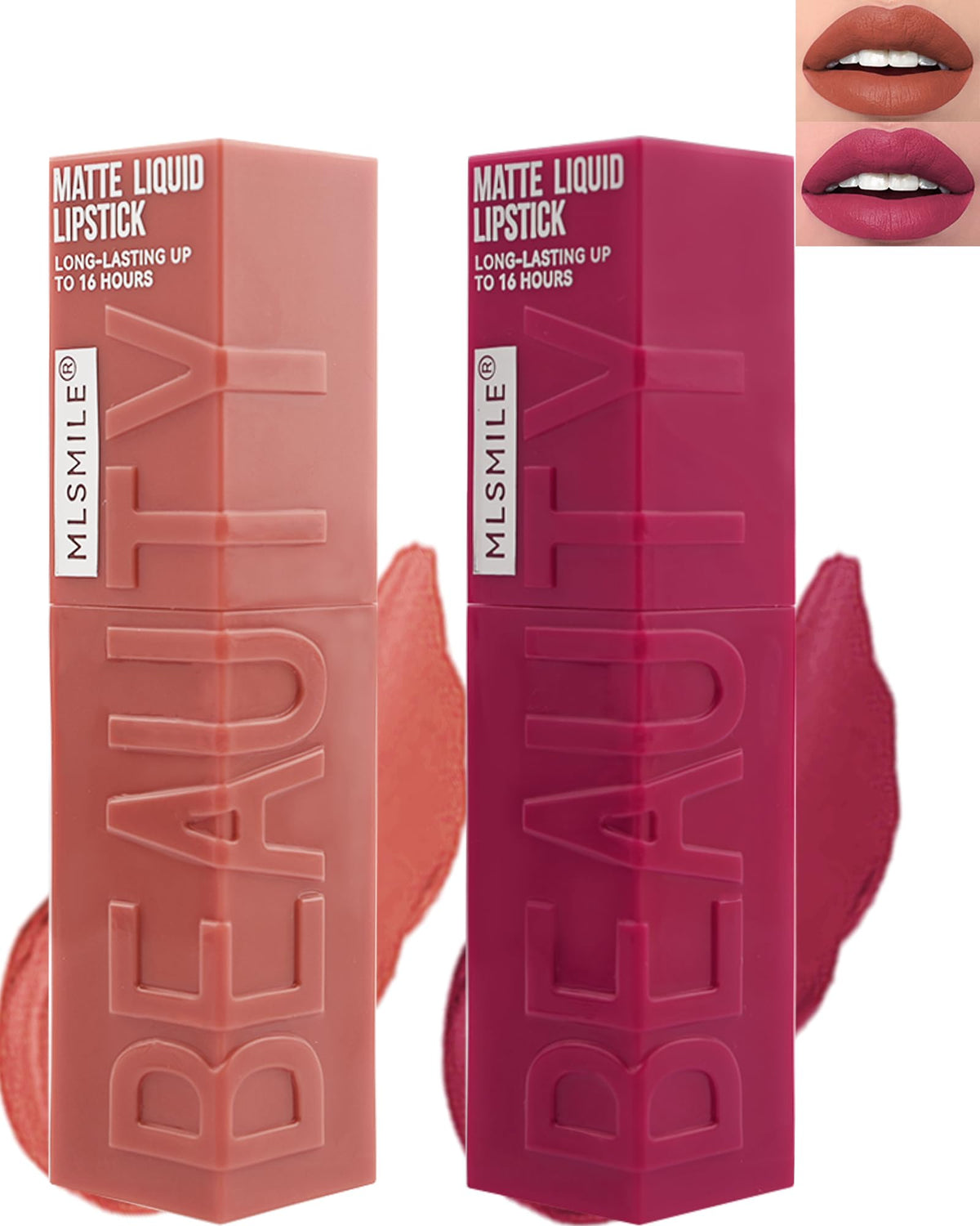 Lysdefeu Matte Liquid Lipstick Set - 2Pcs Orange & Rose Pink, Long Lasting, Waterproof, 0.