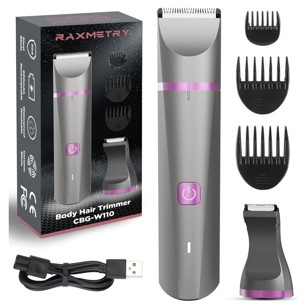 Raxmetry Waterproof Hair Trimmer For Women - Electric Bikini Shaver With Ceramic Blades