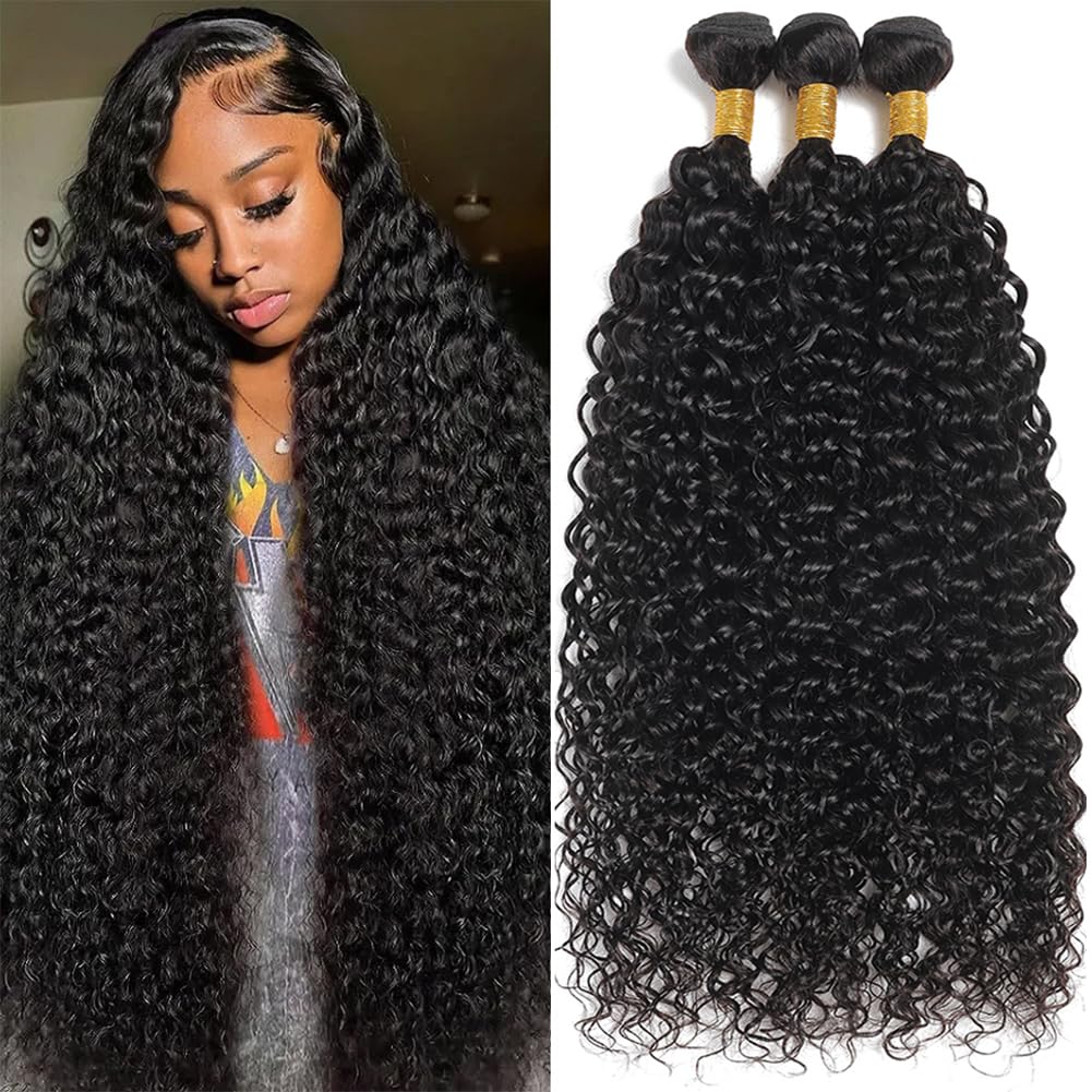 Seekomi 12A Brazilian Water Wave Human Hair Bundles 26 28 30 Inch - Natural Black Color 3 Pack