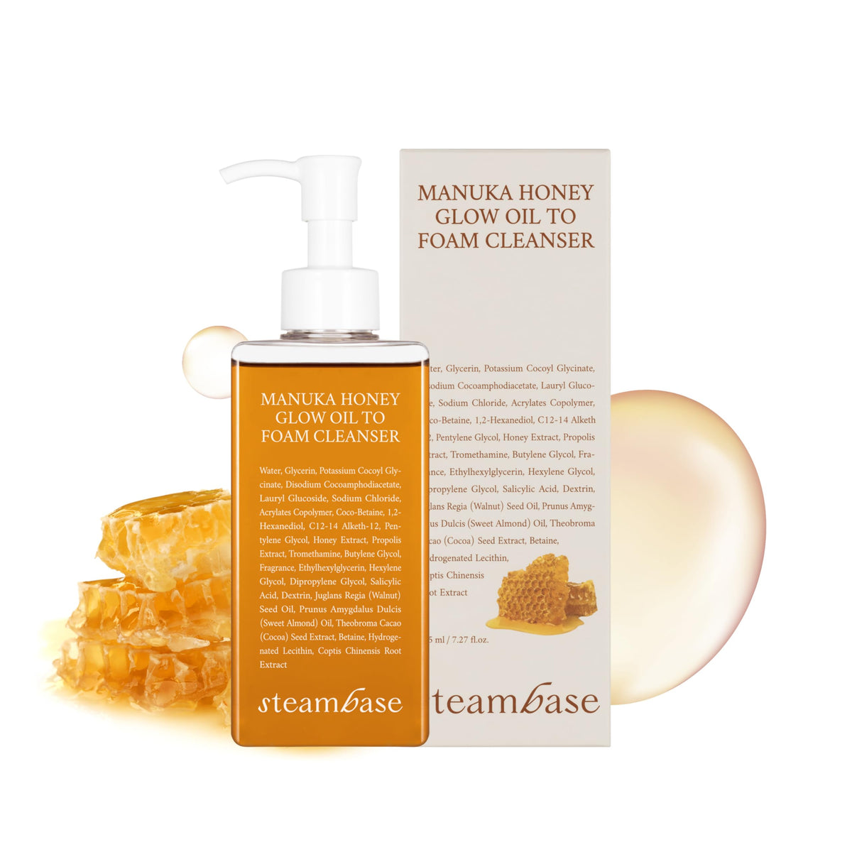 Steambase Manuka Honey Glow Oil Cleanser | Hydrating Makeup Remover For Dry Skin, 7.27 Fl Oz