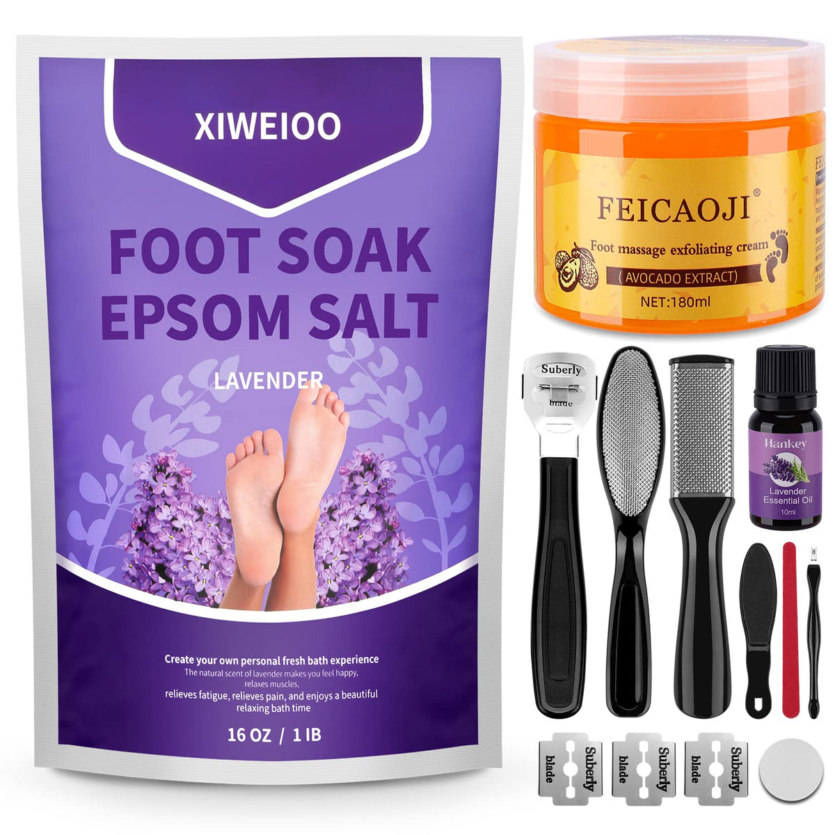 Xiweioo Lavender Foot Soak Salts Set - Epsom Salt Pedicure Kit For Athletes Foot Relief