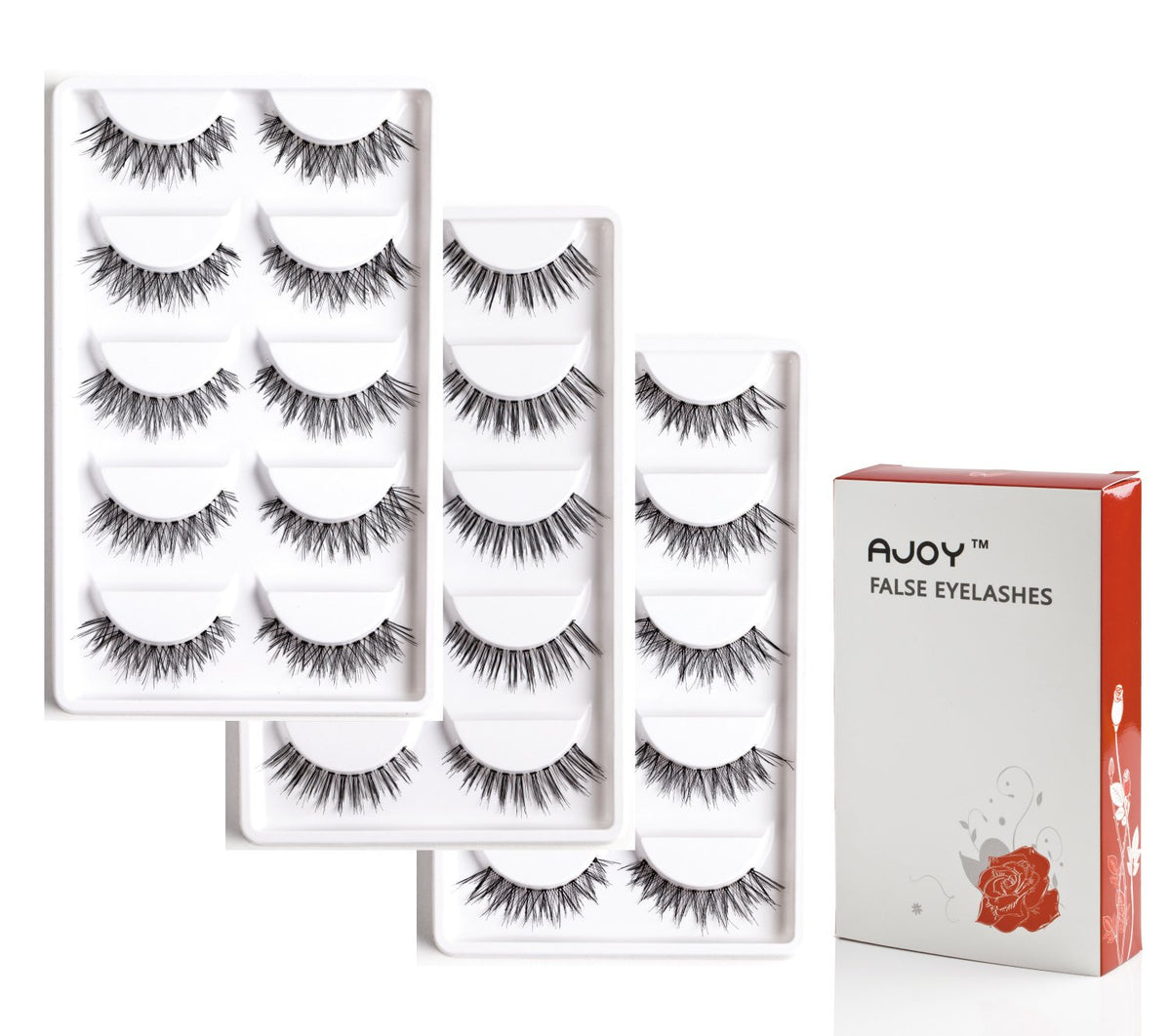 Ajoy 15 Pairs Demi Wispies False Eyelashes Multipack - Natural, Invisible Band, Black