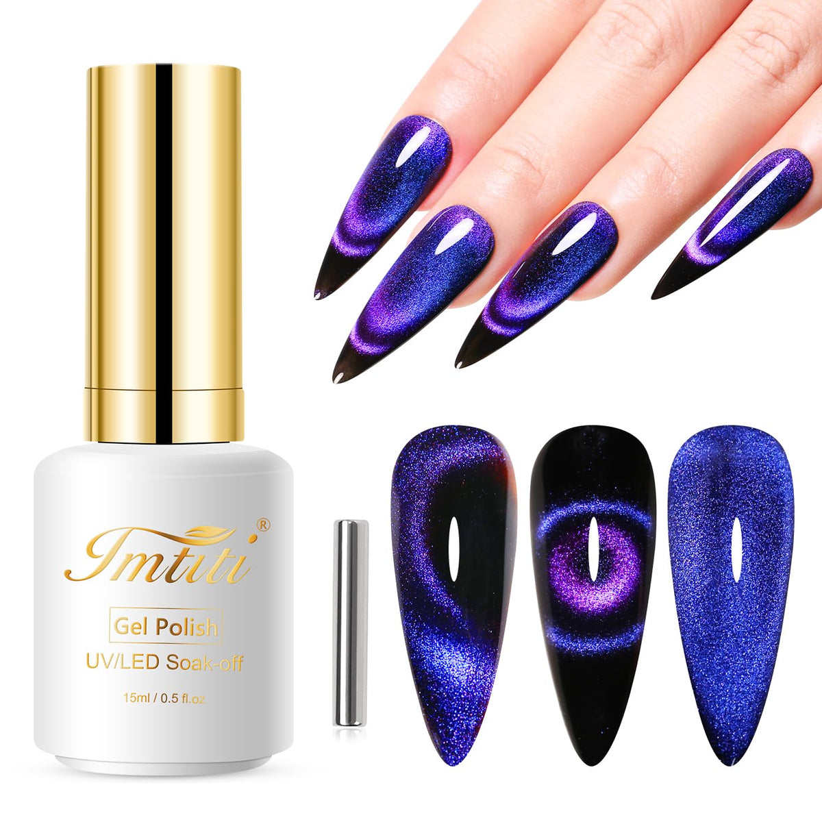 Imtiti 9D Cat Eye Gel Nail Polish 15Ml Blue Holographic Glitter Uv Led Magnetic Manicure Kit