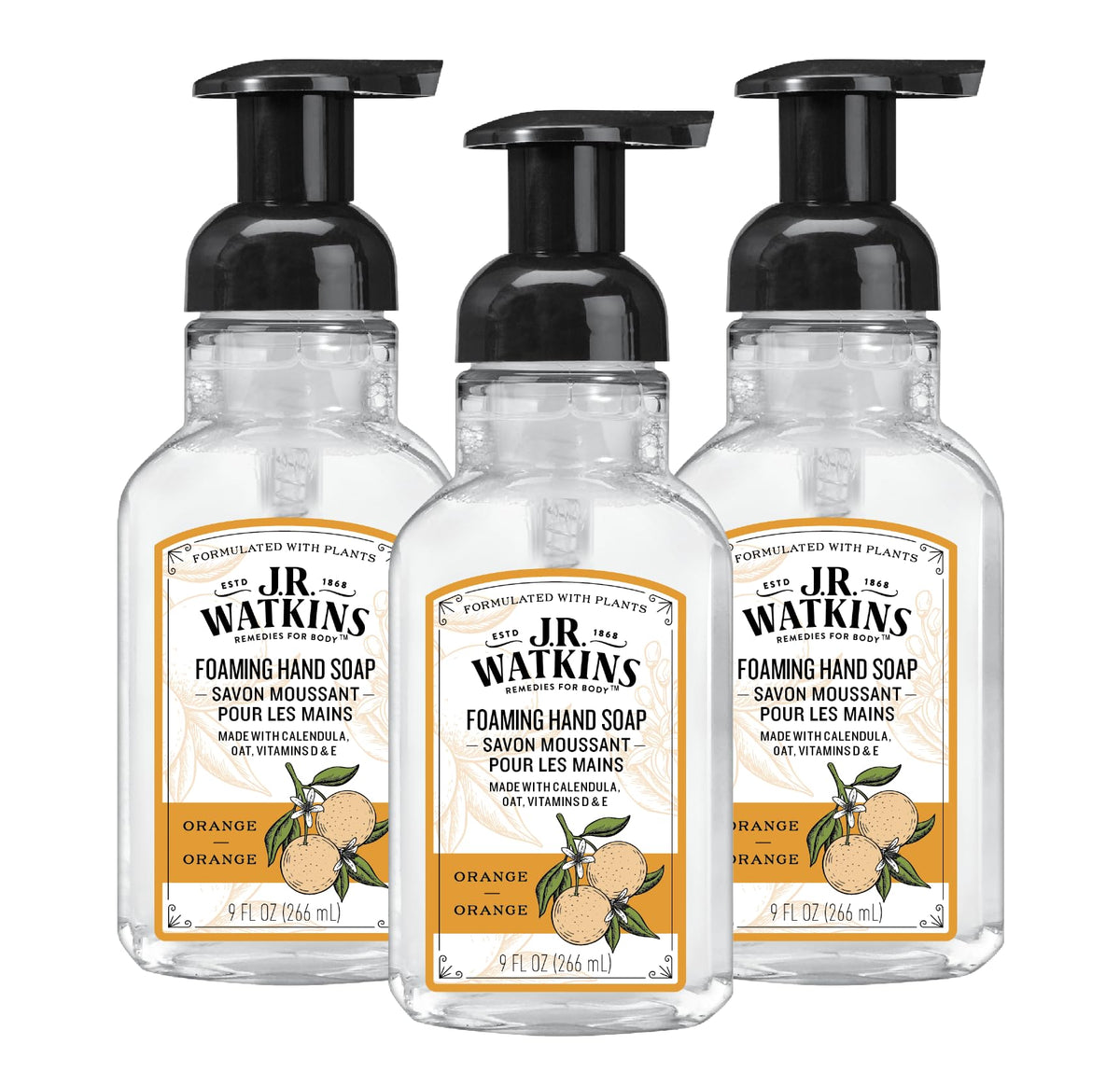 J.R. Watkins Foaming Hand Soap, Moisturizing, Alcohol-Free, 9 Fl Oz, Orange - 3 Pack