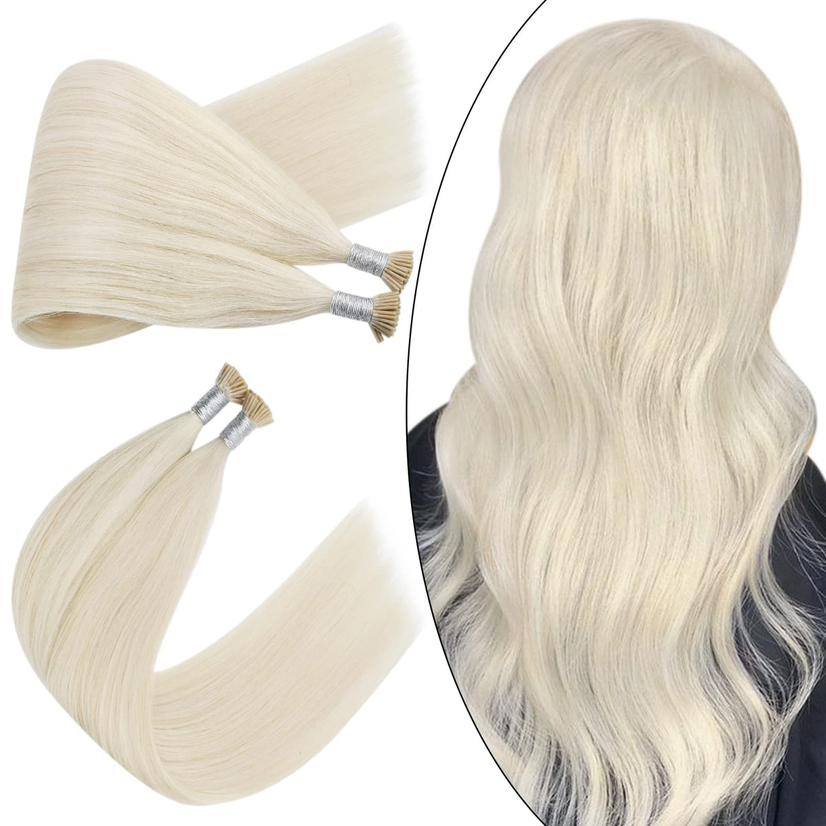 Ugeat 22&quot; I Tip Human Hair Extensions #60A White Blonde 40g Fusion Hair Extensions