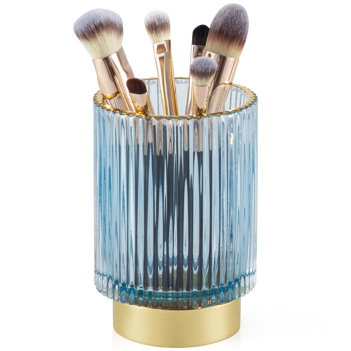 Canitoron Blue Glass Makeup Brush Holder Organizer - Large Cosmetic Storage For Dresser & Bathroom