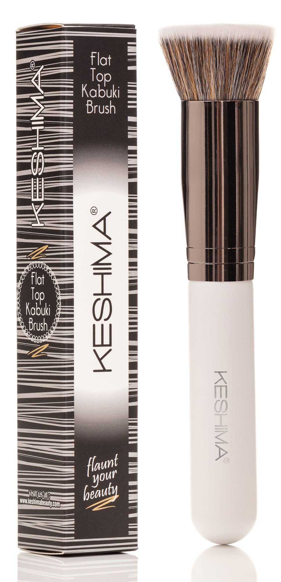 Keshima Flat Top Kabuki Foundation Brush - Premium For Liquid, Cream & Powder Makeup - White