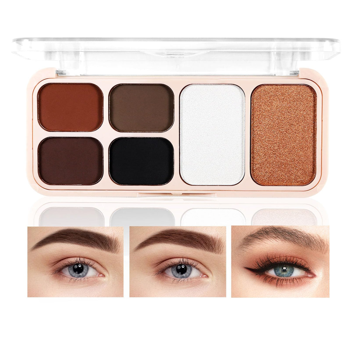 Boobeen Eyebrow Powder & Highlight Palette Set - 4 Colors For Natural Brows & Glow Contour