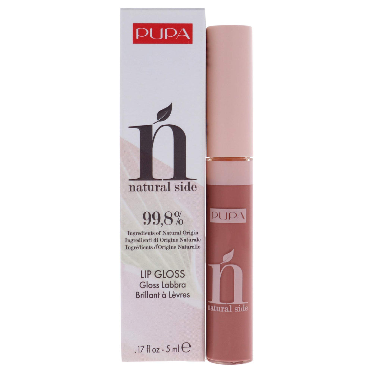 Pupa Milano Natural Side Lip Gloss - High Shine, Nourishing, 002 Majestic Nude, 0.17 Oz