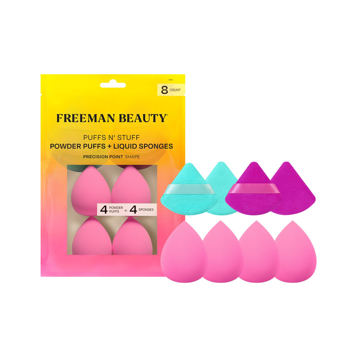 Freeman 8 Piece Makeup Blending Sponges & Powder Puffs Set, Vegan & Cruelty Free