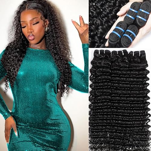 Beaufox 12A Water Wave Human Hair Bundles - 100% Unprocessed Deep Curly Weave, Natural Color