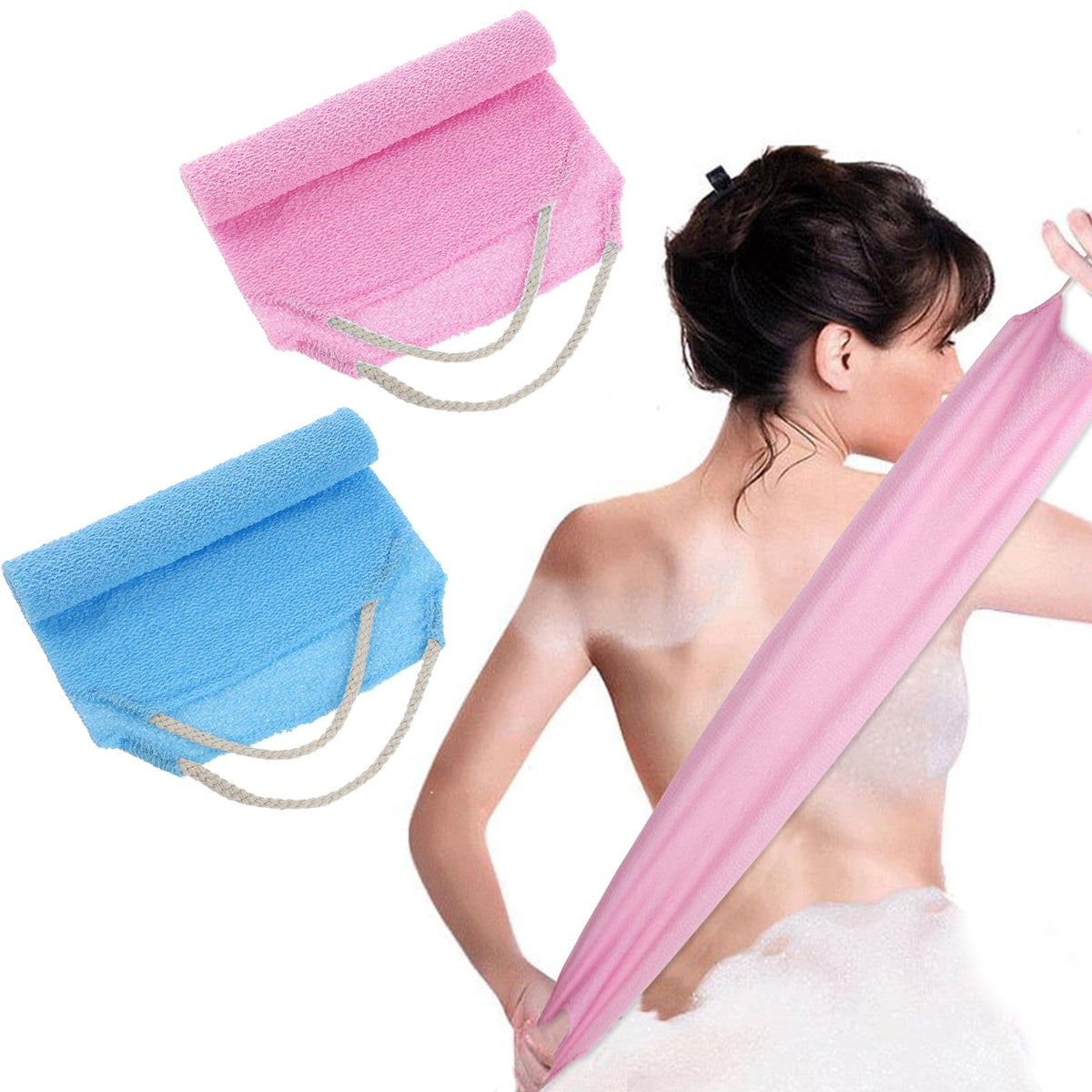 Wy Lighting Level 2Pcs Nylon Back Scrubber With Handles, Stretchable Exfoliating Washcloths