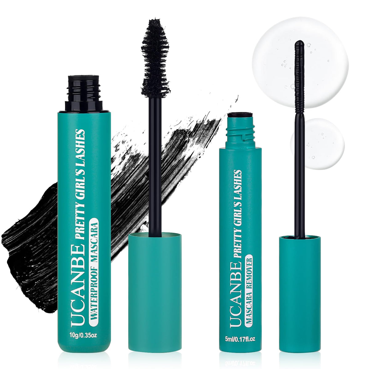 Ucanbe Waterproof Black Mascara & Remover Set - Volume, Length, No Flaking, Gentle For Sensitive Eyes