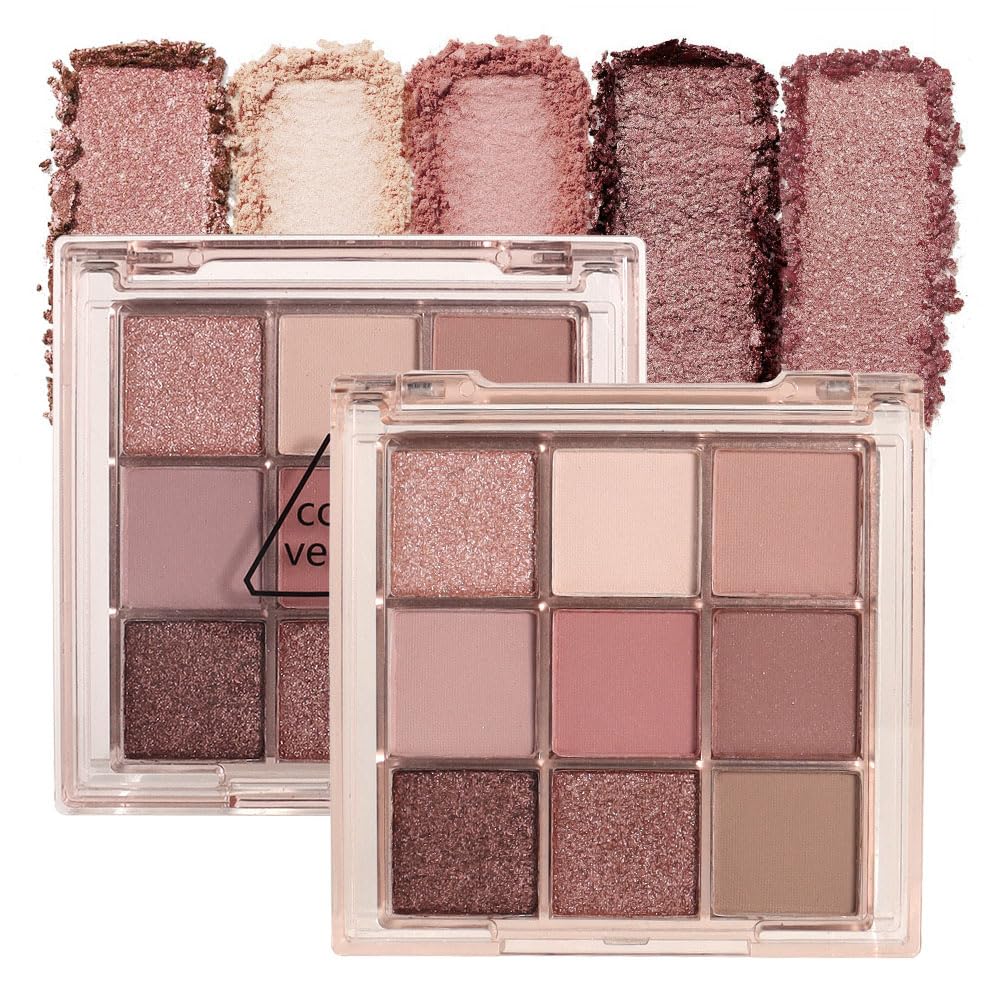 Cakaila 9 Color Eyeshadow Palette - Rose Gold, Brown, Nude, Purple - Matte & Shimmer, Waterproof