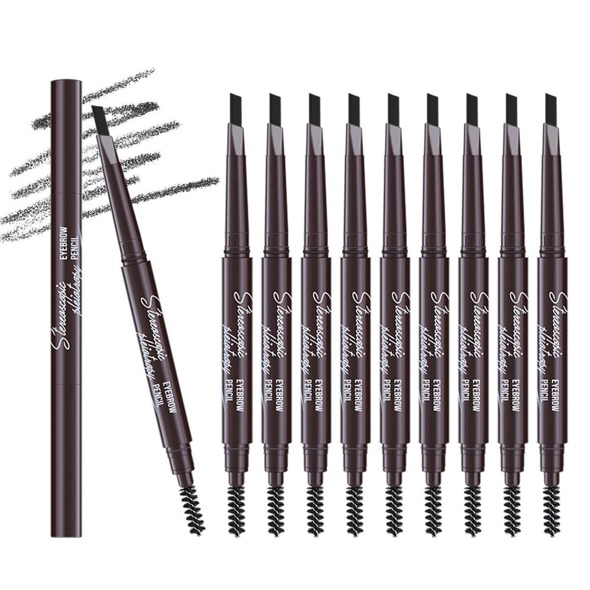 Berinist 12Pcs Black Eyebrow Pencil Set - Waterproof, Retractable With Brow Brush For Women