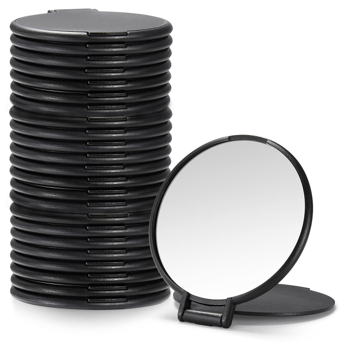 Qislee 24 Pcs Round Compact Mirrors, Black Makeup Mirror Set For Purse, Travel & Gifts