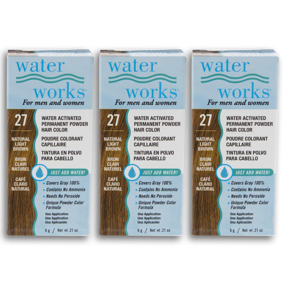 Water Works Permanent Powder Hair Color, Light Brown, 3 Packs, 0.21 Ounce Each