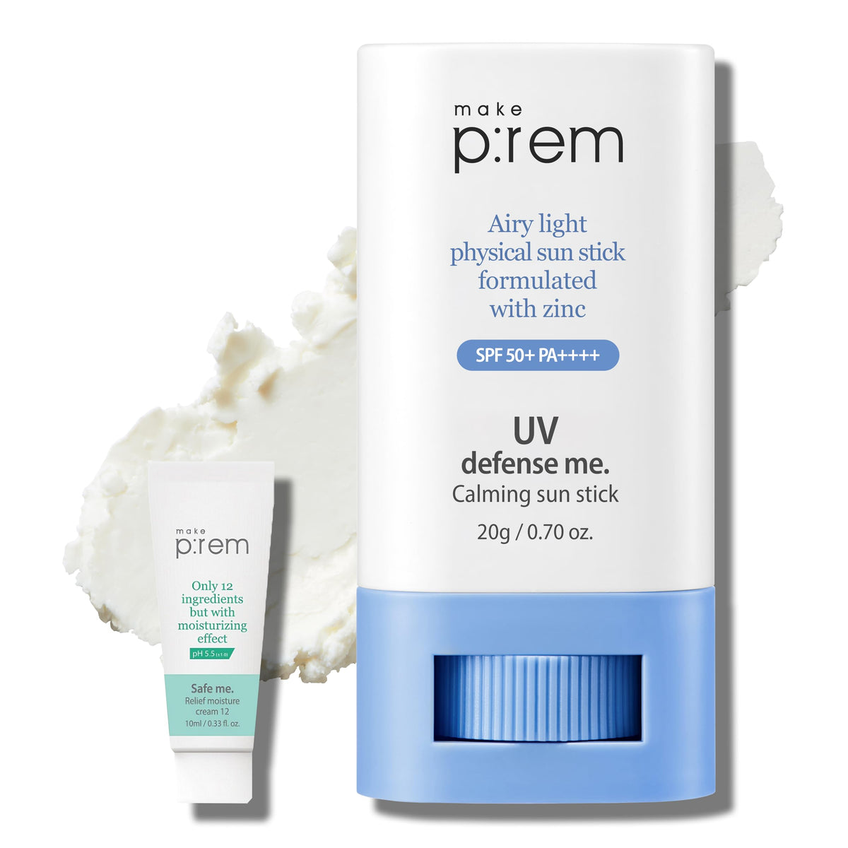 Makeprem Calming Sun Stick Spf 50+ Pa++++ - Vegan, Non-Greasy, Mineral Sunscreen For Sensitive Skin