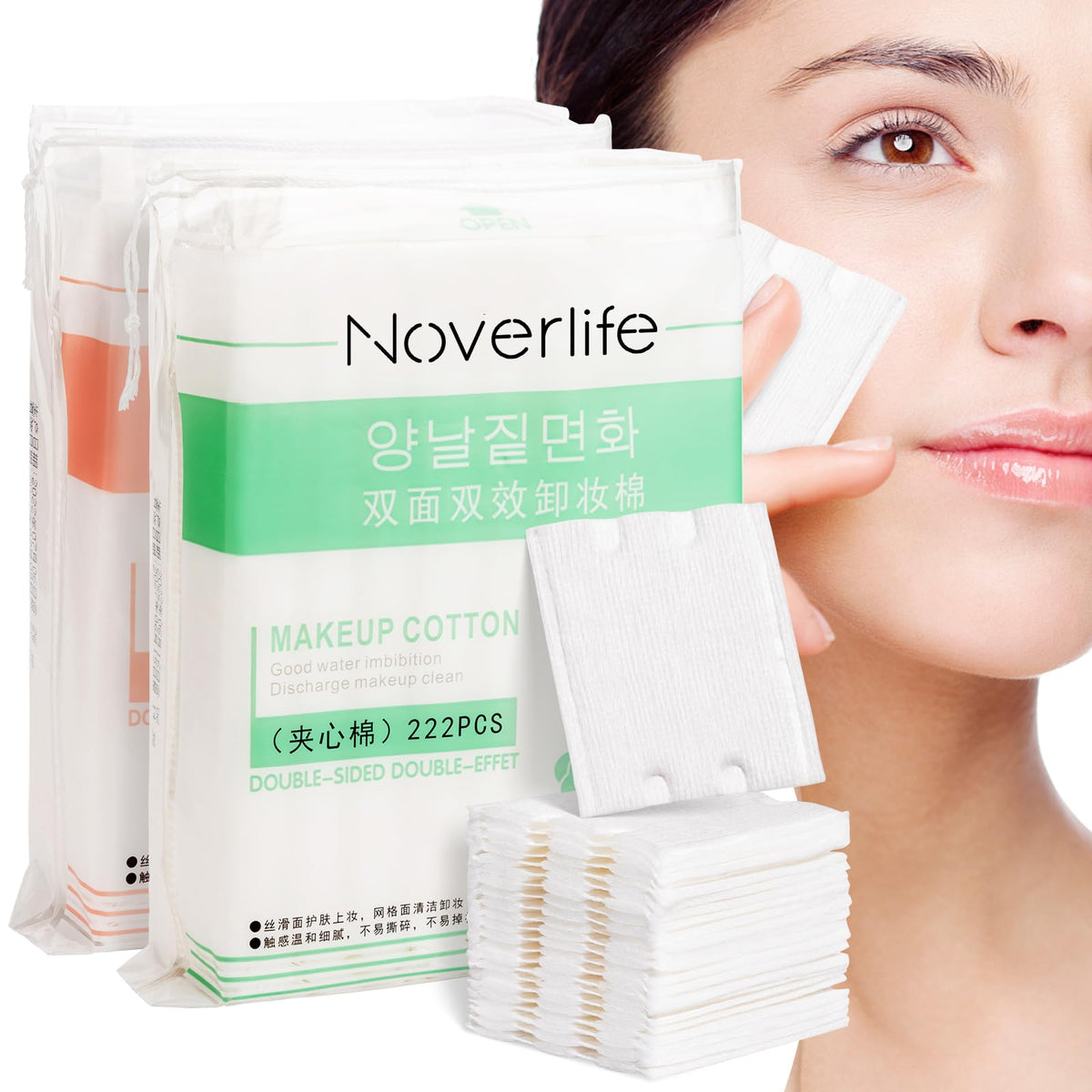 Noverlife 444Pcs Makeup Cotton Pads - Soft Double-Sided Facial Remover, Premium Quality