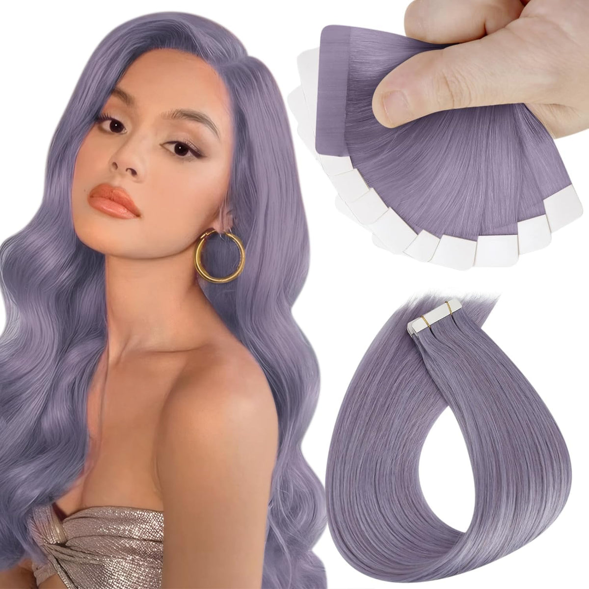 Sunny Hair Purple Tape In Human Hair Extensions 16&quot; Remy Half-Tape 25G Invisible 